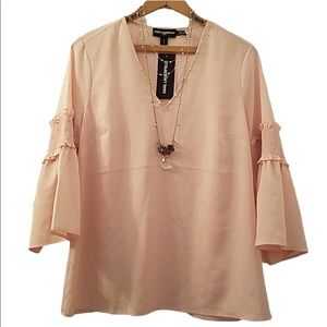 KARL LARGERFELD PARIS Romantic Peachy Pearly Boho Peasant Small Top NWT